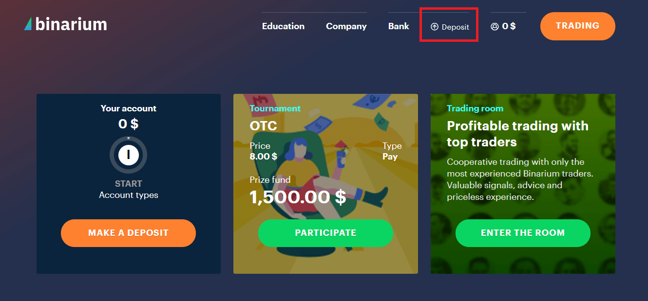 Cara mendepositkan wang dan pilihan binari perdagangan di Binarium Cara mendepositkan wang dan pilihan binari perdagangan di Binarium